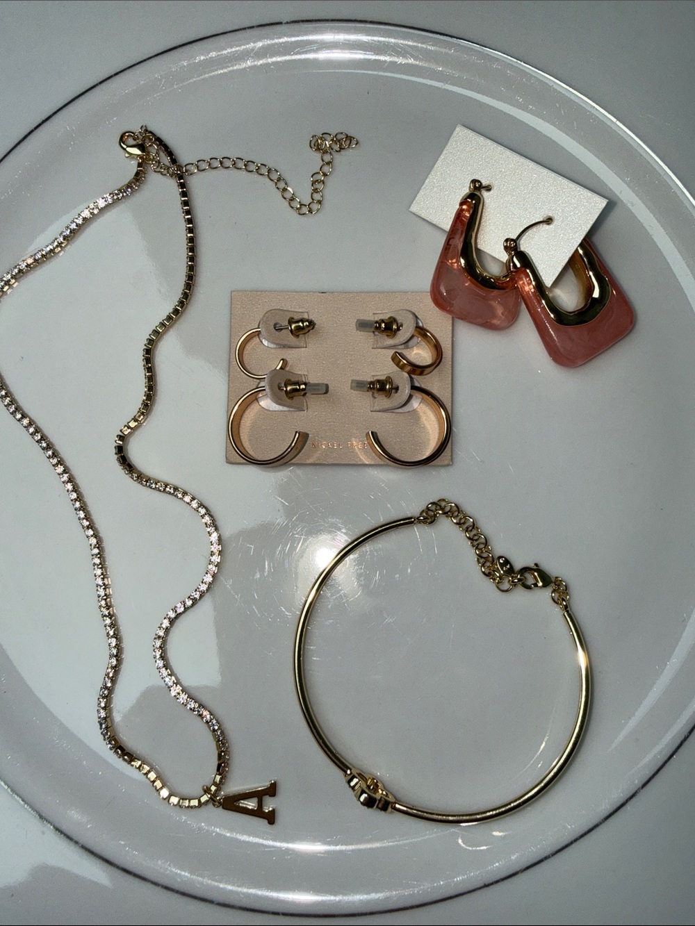 Nordstrom Jewelry Bundle Gold Initial Necklace Earrings Bracelet Set NWOT 5 pcs.